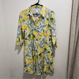 Martha Stewart Collection Lemon Print Linen Blend Shirt Dress S